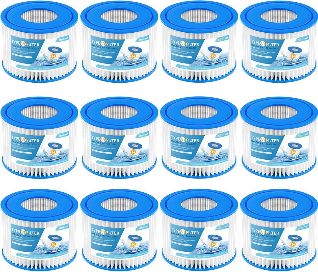 isinlive 12 Pack Type VI Hot Tub Filter and SPA Filter Replacement for Lay-Z Spa Filter, Intex, Coleman SaluSpa Hot Tub Filter 90352E, 58323E, 58324, Swimming Pool Pump Filter Cartridge