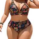 SweatyRocks Women's Plus Size 2 Piece Boho Printed Bikini Set High Waisted Bathing Suit Swimwear 3XL