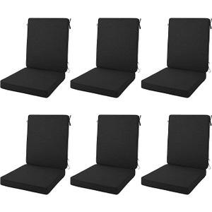 Outdoor Chair Cushions 20x20, Water-Resistant & Fade-Resistant, Patio Furniture Lawn Dining Chair Seat Replacement with High Back, Ties Zipper, Removable Cover, Set of 6, Black