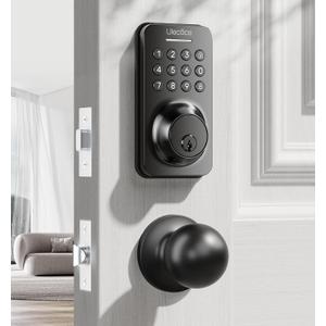 Ulecoce Keyless Entry Door Lock with Knob Set, Door Locks for Front Door with Handle Set, Auto Lock, One-Touch Lock, 100 Codes  3 Keys, Anti-Peeping Password, Easy Installation, Black