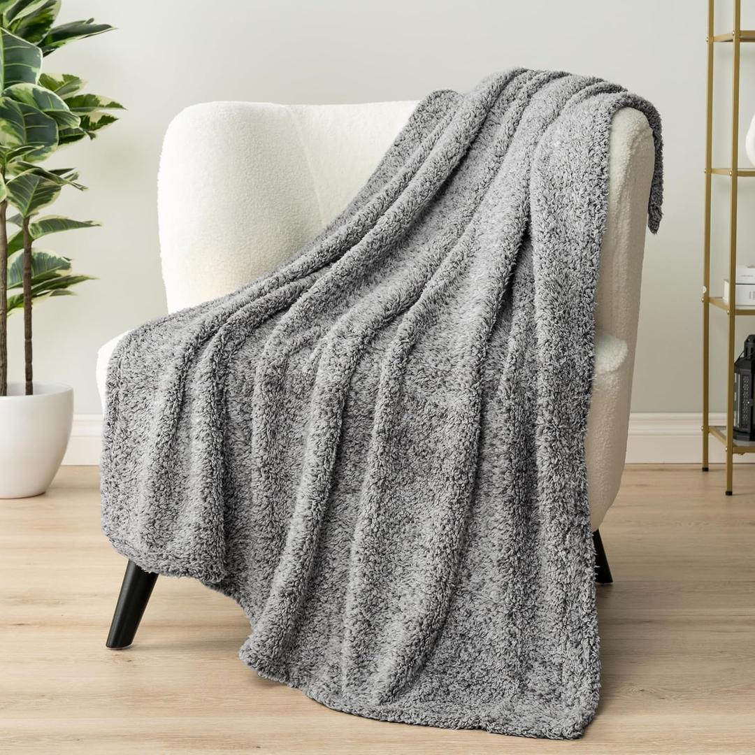 PAVILIA Sherpa Throw Blanket for Couch Sofa, Heather Grey Fluffy Warm Plush Blanket for Bed, Cozy Super Soft Lightweight Throw, Fuzzy Decorative Blanket, All Season Home, 50x60