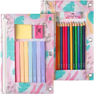 Mr. Pen- 2Pack Pencil Cases, Zipper Pouch for 3 Ring Binder (Tropical Leaves)