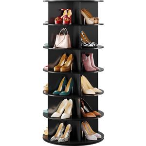 SpaceAid Black 6-Tier Spinning Rotating Shoe Rack Organizer, Shoe Display Tower Lazy Susan, Revolving Shoes Rack StorageOrganization, 360 Vertical Bags Holder Rotate Organizer
