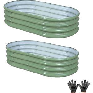Gartist 2 Pack Raised Garden Bed Kits, 4x2x1FT Green Oval Galvanized Outdoor Planter Beds, Easy Assembly Metal Raised Bed for Vegetables, Flowers & Herbs