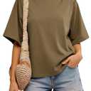 Womens Summer Tops Oversized Crew Neck T-Shirts Loose Fit Shirts Brown