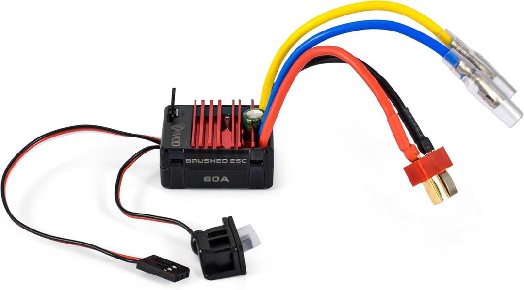 2026 New 60A Brushed 2-3S Waterproof ESC, Electronic Speed Controller with Power Witch, WP 1060 RC ESC for 1/10 Scale RC Crawler Car, Boats, Truck (T-Plug)