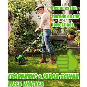 Electric Cordless Weed Wacker Eater Battery Powered, Lightweight No-String Weed Trimmer with 2 21V/2Ah Battery Operated&5 Types Blade&Wheels, Grass Trimmer/Edger Lawn Tool/Brush Cutter for Garden Yard