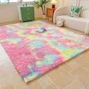 Faux Fur Rainbow Area Rug for Bedroom Living Room Sofa,6'X9' Fluffy Shaggy Rectangular Square Rug for Kids Teen Girls Room,Furry Carpet for Nursery Baby Room Decor for Teenage