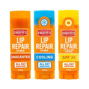 O'Keeffe's Lip Repair Lip Balm Set for Dry, Cracked Lips - Stick (Pack of 3: 1 Cooling + 1 Unscented + 1 SPF) - Moisturizer for for Extremely Cracked, Dry Lips