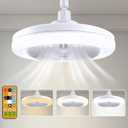 Socket Fan Light with Remote, 10 Inch Socket Ceiling Fan with 3-Speeds, Dimmable LED, E26/E27 Base, Small Cordless Light Socket Ceiling Fan for Bedroom, Kitchen and Small Rooms