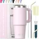 20 oz Tumbler with Handle,Tumbler with Lid and Straw,Double Wall Insulated Cup Stainless Steel Travel Mug(Cold for 34 Hours),Water Bottle for Iced Tea,Coffee,Cold Beverages(Rose Quartz)
