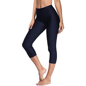 ATTRACO Swim Pants for Women High Waisted Swim Capris Swim Shorts Swimming Leggings, XL, Navy Blue