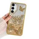 BITOBE Designed for Samsung Galaxy S23, Cute 3D Butterflies Case Slim Plating Glitter Bling Luxury Rhinestone Cover for Women Girls Protective Camera Protection Bumper 6.1" Gold
