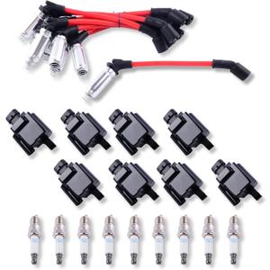 SUSUCAR D581 UF271 Square Ignition Coils, Spark Plugs 41-962, Spark Plug Wires M8-48322R, Fit for Chevy Silverado 1500 Tahoe GMC Sierra Yukon Savana Hummer H2 Cadillac 4.8L 5.3L 6.0L 8.1L