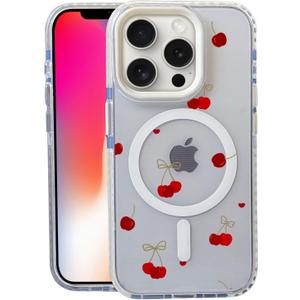 Cherry for iPhone 15 Pro Max Case,MagSafe Compatible,Matte Soft Slim Shockproof Cover,Anti-Fingerprint,Anti-Yellowing,Anti-Scratch Back,Magnetic Phone Case for Women,Girl,Cute,Girly,Clear