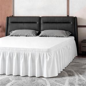 ANARACHON Full Bed Skirt, Elastic Wrap Around Bed Skirt Full Size, Bed Skirts for Adjustable Bed, Easy Fit with 18" Drop Length Tailored Drop Dust Ruffle (White)