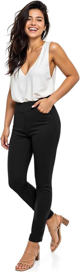 Pants for Women, Comfort Stretch Skinny Slim Dress Pants, Skinny High Waist Pull on Pants with Pockets (14, Black)