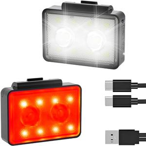 Bike Lights for Night Riding, USB Rechargeable, Front and Back, 3+4 Modes, Headlight and Taillight Set, IP44 Waterproof, Accessories, Night, (2 Pack) (Black)