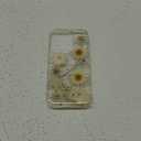 LSEEKA for iPhone 16 Pro Clear Case with Pressed Real Flowers Design, Glitter Cute White Floral Pattern Slim Soft TPU Protective Women Girl's Phone Cover, White Gold