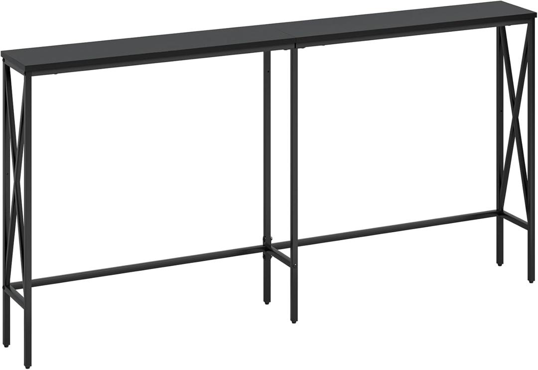 Masupu 63" Console Table, Modern Narrow Long Sofa Table Behind Couch, Skinny Entry Table, Industrial Sofa Table with Metal Frame for Hallway, Living Room, Classic Black
