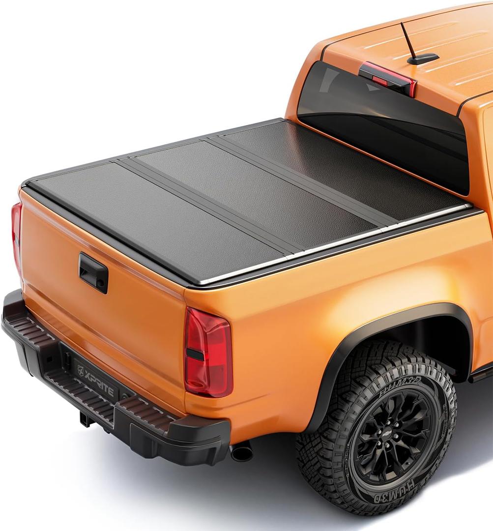 Xprite FRP Hard Folding Truck Bed Tonneau Cover Compatible with Chevrolet Colorado/GMC Canyon 2015 2016 2017 2018 2019 2020 2021 2022 2023 2024 2025 Chevy Colorado Bed Cover 5.2FT (62")