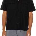 Forever 21 Men's Textured Cuban-Collar Shirt (Large, Black)