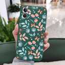 LEECG for iPhone 12 Case Fashion Flower Slim Soft Liquid Silicone Rubber Phone Cover for iPhone 12 6.1 inch-Leaf Green
