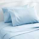 Amazon Basics 400 Thread Count 100% Cotton Pillow Cases, Sateen Weave, King Size, 40" x 20", Smoke Blue, Set of 2