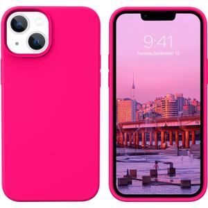 BENTOBEN for iPhone 13 Mini Case, Slim Fit Liquid Silicone Soft Gel Rubber Anti-Scratch Shockproof Phone Cover with Microfiber Lining, Hot Pink