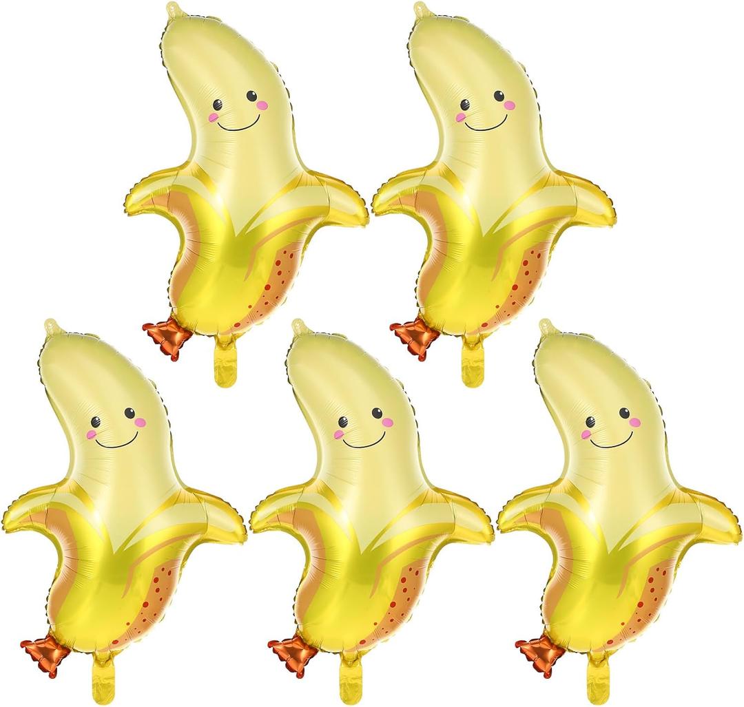 Sibba 5PCS Foil Mylar Fruity Balloons Banana Foil Balloons, 27.56Inch Large Cute Banana Shaped Balloon Fruit Themed Party Balloon Supplies for Birthday Decor Wedding Bridal Shower Hawaiian Decorations