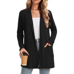 Women's Cardigan Long Sleeve Lightweight with Pockets Business Casual Early Fall Fashion Clothing Cute Tops (X-Large, Black)