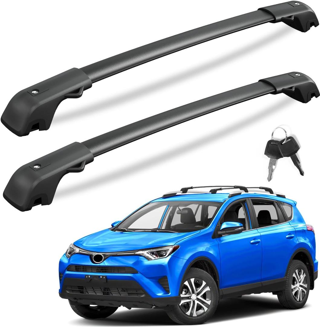 KINGGERI Lockable 220LBS Roof Rack Cross Bars Compatible with Toyota RAV4 2013-2018, Lockable Aluminum Heavy Duty Crossbar Anti-Theft Metal Lock Key Black Matte Powder Coated Non-Corrosion