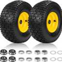 2 Pcs 15x6.00-6 Tubeless Lawn Mower Tire and Wheel, 15x6-6 Lawn Mower Front Tires, Compatible with John Deere Riding Mowers Lawn Tractors, with 3/4" & Extra 5/8" Bearings, 3"-4.4" Offset Hub, Yellow
