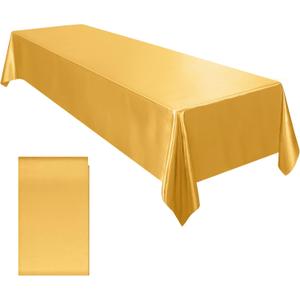 Ruisita Satin Party Table Cover 58 x 102 Inches Wedding Rectangle Bright Silk Smooth Fabric Tablecloth Decor for Wedding Banquet Table Decoration, Gold