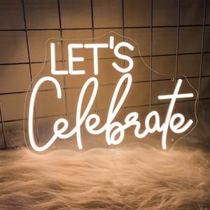 Let's Celebrate Neon Sign Warm White LED Neon Lights for Wall Decor USB-Powered Neon Signs for Living Rooms, Dining Rooms,Thanksgiving and Party Decorations(15"x10.6")