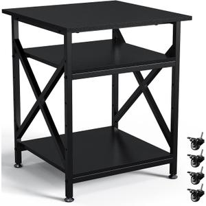 Ollieroo 3 Tier Printer Stand, Large Table with Wheels, Rolling Cart with Height Adjustable Middle Storage Shelf, 23.6 x 23.6 x 30.3 Inches Shelf for Home Office, Black