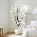 Faux White Cherry Blossom 6ft(72in) Artificial Floor Green Plant for Indoor Decor Natural Potted Tree with Texture Flowers Realistic Wood Trunk for Home Living Room,Office Perfect Housewarming Gift