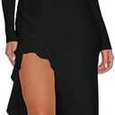 XXTAXN Women's Sexy Elegant V Neck Long Sleeve Ruffle Hem Split Party Prom Maxi Dress (M)