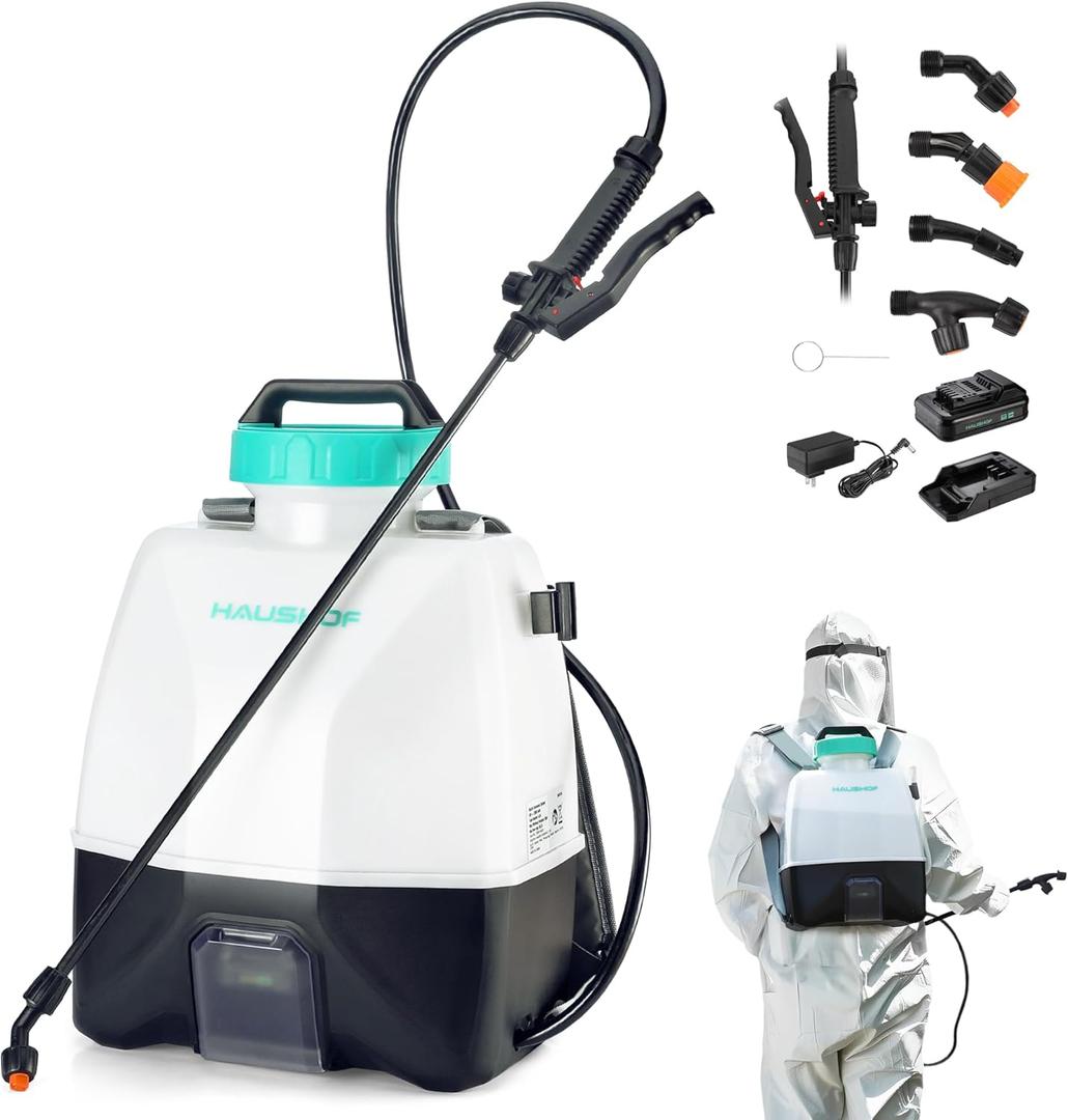 HAUSHOF 4-Gallon Rechargeable Backpack Sprayer  70PSI High-Pressure, 4 Spray Modes, Wide-Mouth Tank for Gardening, Weed Control & Cleaning