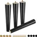 FoDau770 Black Rubber Wood Furniture Legs 14 Inches, Straight Tapered Wood Feet Mid Century Sofa Legs Set of 4, 5/16" UNC Furniture Feet for Cabinet Couch Dresser Chair Ottoman Table
