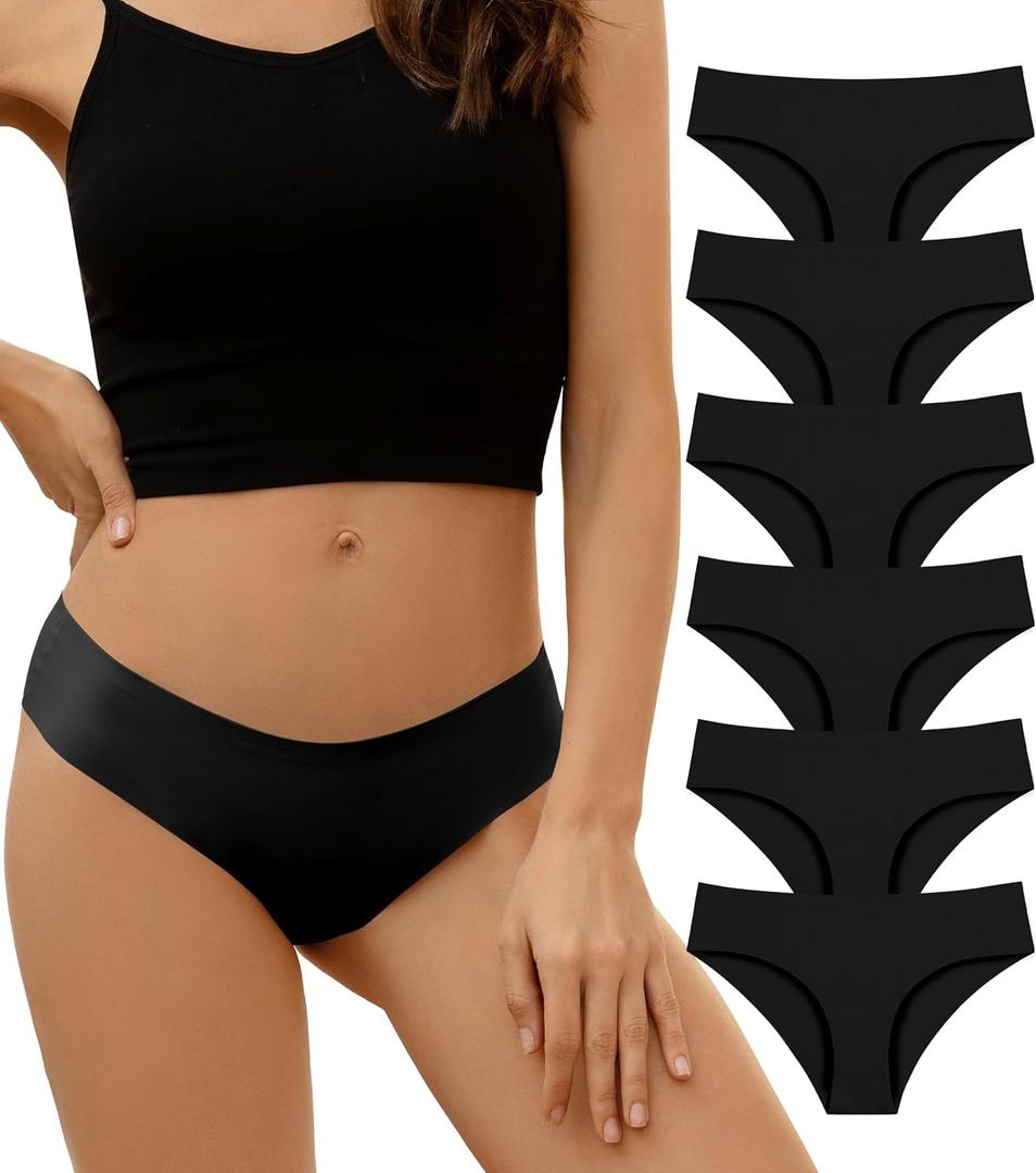 DEANGELMON Seamless Underwear for Women No Show Bikini Panties Comfortable Stretch Invisible Ladies Hipster Briefs (Medium, Black-6 Pack)