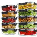 HOMBERKING 10 Pack Borosilicate Glass Meal Prep Containers with Locking Lids, Glass Food Storage Containers Set, Airtight Lunch Bento Boxes, BPA-Free & Leak Proof, 36oz & 14oz, Freezer, Oven Safe