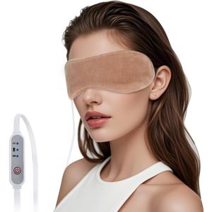 Heated Eye Mask, Graphene USB Warm Compress for Dry Eyes, Blepharitis, Stye and MGD Relief, 3 Temperature Levels with Washable Cover, Adjustable Strap (Brown)