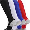 Ultrafun 4 Pairs Soccer Socks Men Youth Kids Cushioned Knee High Team Sports Football Socks (US, Alpha, Small, Multicolor)