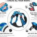 PoyPet No Pull Dog Harness, Reflective Adjustable No Choke Pet Vest with Front & Back 2 Leash Attachments, Soft Control Training Handle for Small Medium Large Dogs(Checkered Blue & Green,XL)