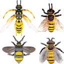 4 Realistic Honeybee Figurines - Various Bees Model, Fake Bees Animal Figures, Insect Toy for Science Project, Cake Topper