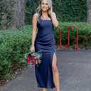 DAAWENXI Women's Summer Sexy Strapless Satin Tube Bodycon Midi Dress Side Slit Cocktail Party Long Dresses (Blue, L)