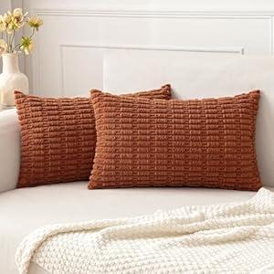 MIULEE Pack of 2 Dark Rust Corduroy Decorative Lumbar Pillow Covers 20x12 Inch Soft Boho Striped Throw Pillow Covers Modern Farmhouse Home Decor for Summer Sofa Living Room Couch Bed