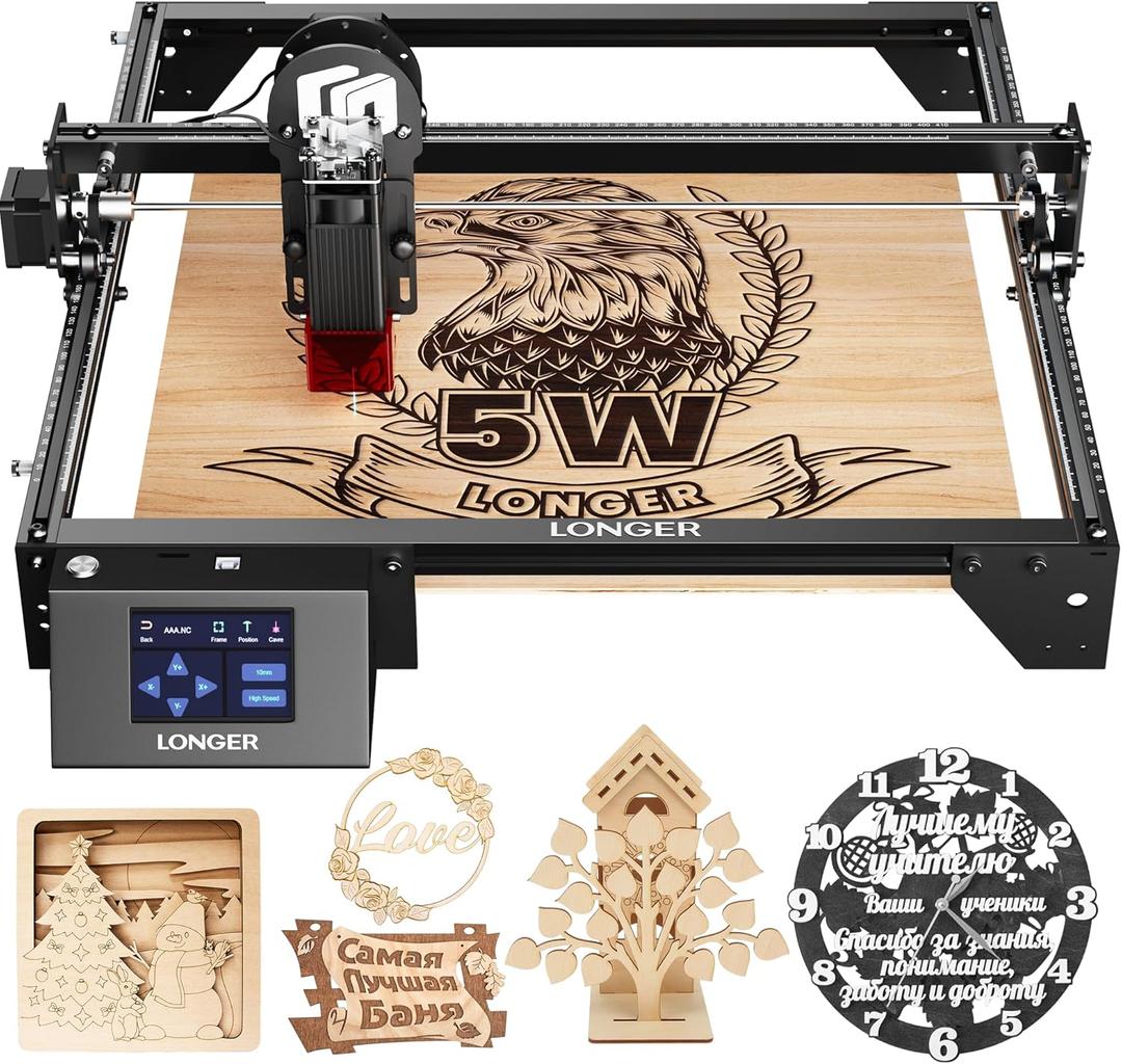 LONGER Laser Engraver Ray5 5W Higher Accuracy DIY Laser Engraving Machine with 3.5" Touch Screen,Offline Usage Laser Cutter,400x400mm,0.08mm Laser Spot, CNC Laser Cutter for Wood Metal Acrylic Glass