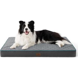 Orthopedic Dog Bed Large Sized Dog - Memory Foam Pet Mattress with Removable Washable Cover and Egg Crate Foam, Thick Flat Suitable for Pet Up to 65 lbs, 60×80×1 inch, Grey
